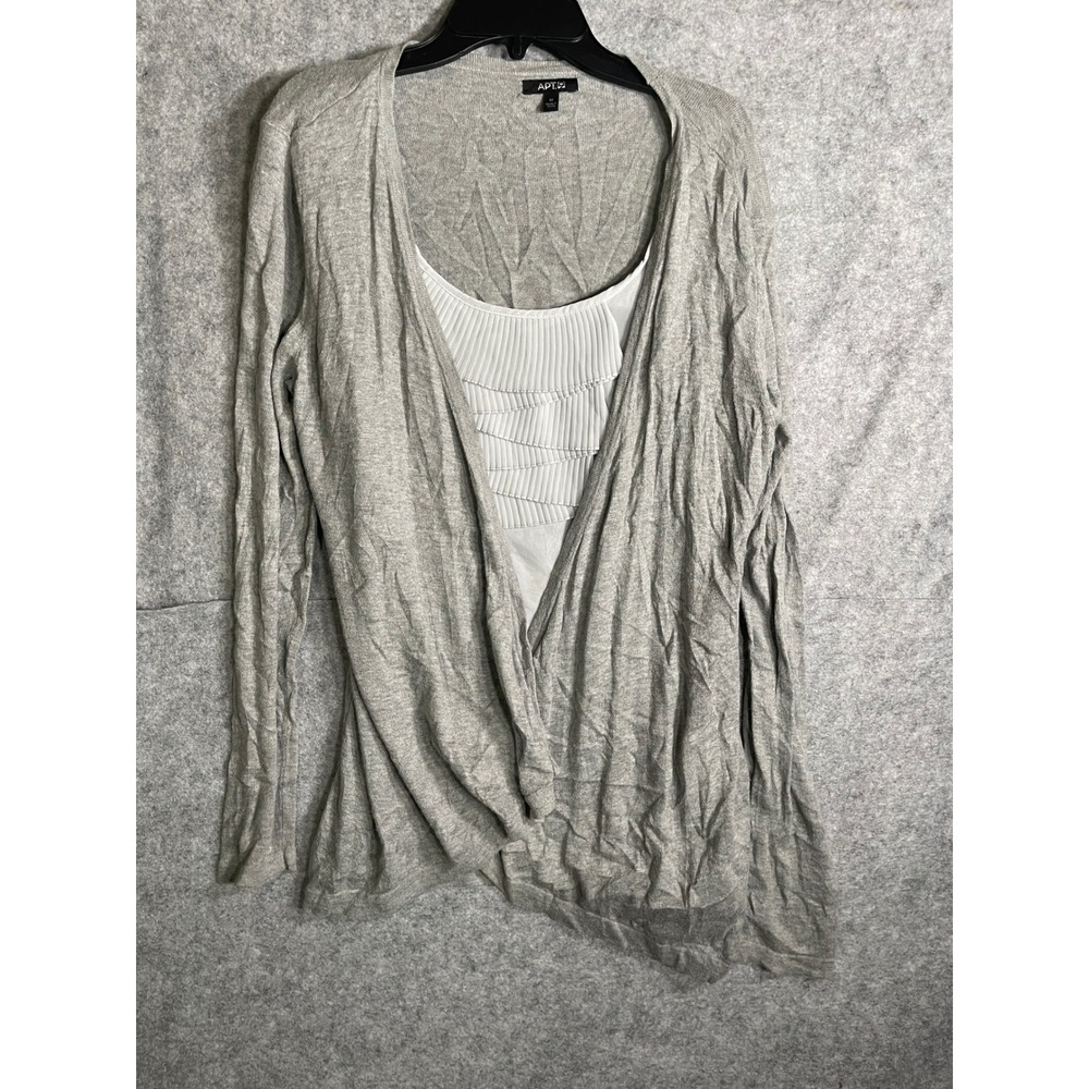 Apt 9 Womens Gray Cardigan Layered Pleated Tiered‎ Shell Top Size Medium